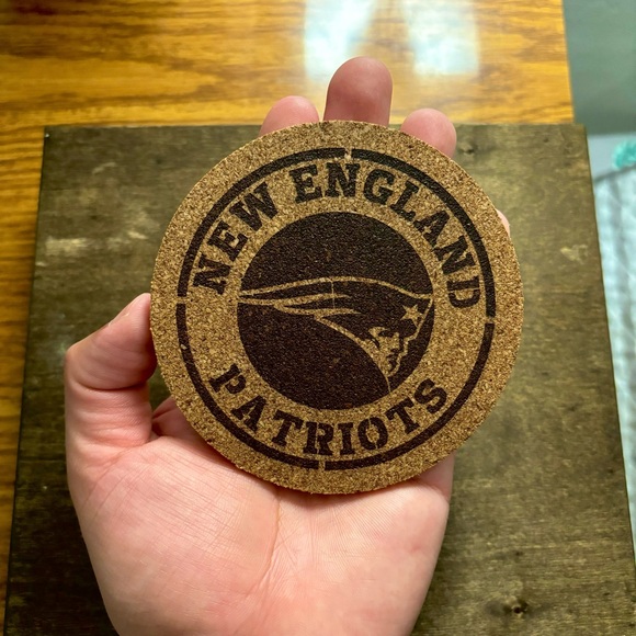 New England Patriots Logo Laser Engraved Cork Coaster - Picture 3 of 5